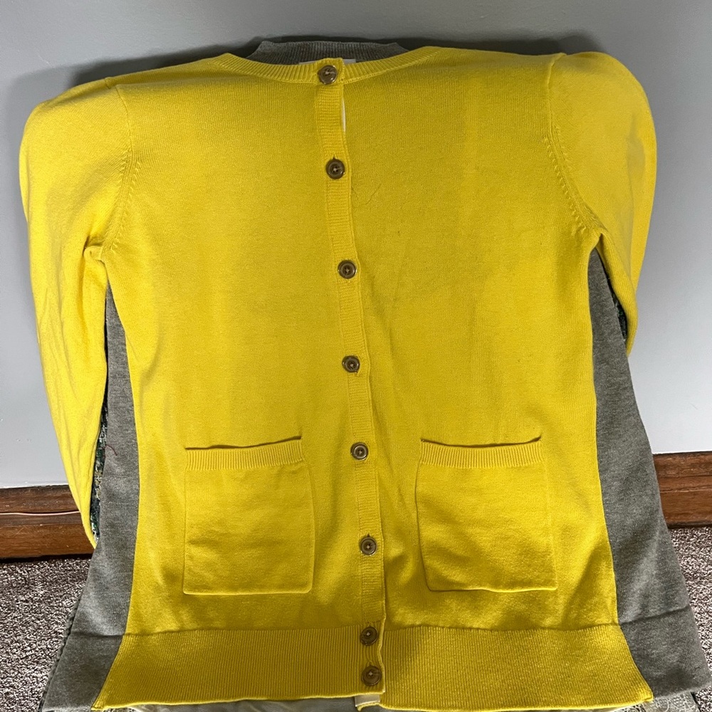 Cabi bright yellow and grey cardigan in small.